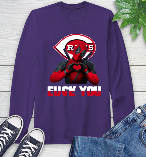 MLB Cincinnati Reds Deadpool Love You Fuck You Baseball Sports Long Sleeve T-Shirt 5