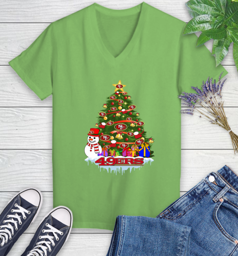 San Francisco 49ers Merry Christmas NFL Football Sports Women's V-Neck T-Shirt 11