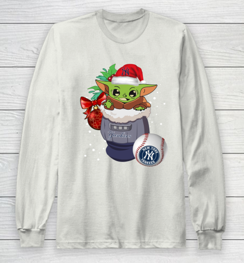 New York Yankees Christmas Baby Yoda Star Wars Funny Happy MLB Long Sleeve T-Shirt 12