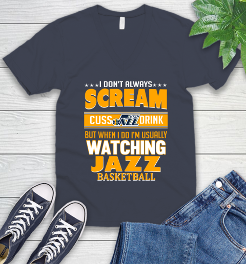 Utah Jazz NBA Basketball I Scream Cuss Drink When I'm Watching My Team V-Neck T-Shirt 8