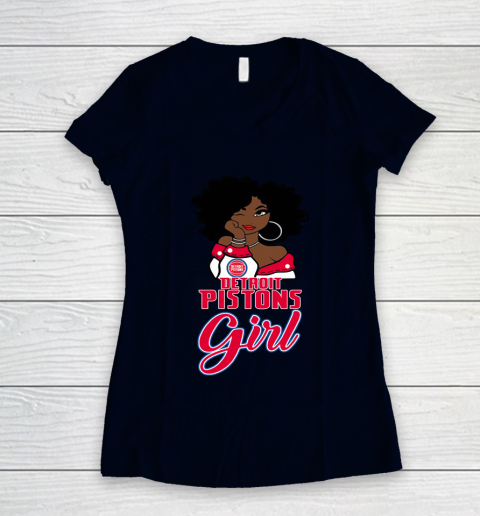 Detroit Pistons Girl NBA Women's V-Neck T-Shirt 3