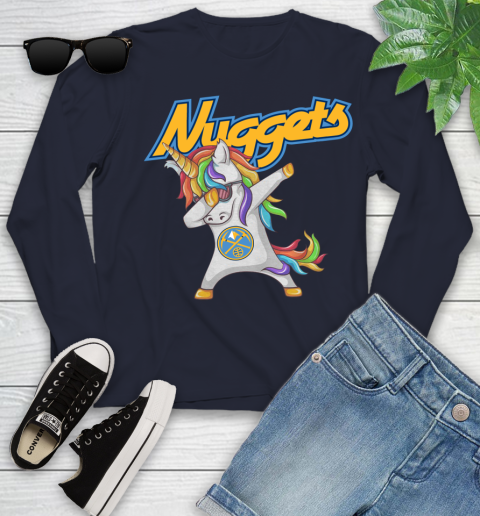 Denver Nuggets NBA Basketball Funny Unicorn Dabbing Sports Youth Long Sleeve 3