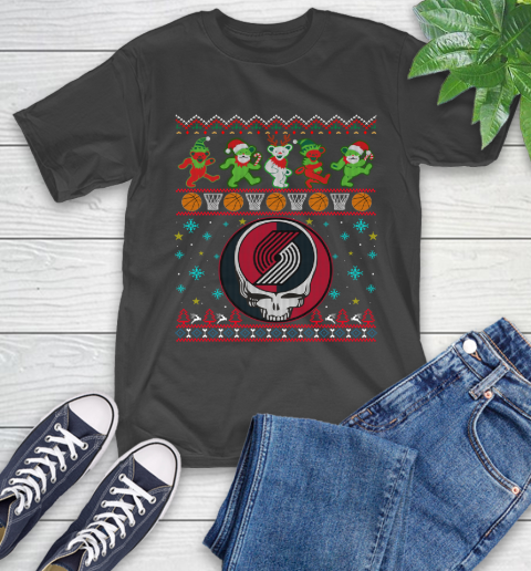 Christmas Ugly NBA Portland Trail Blazers Grateful Dead Rock Band Skull Basketball Sports T-Shirt