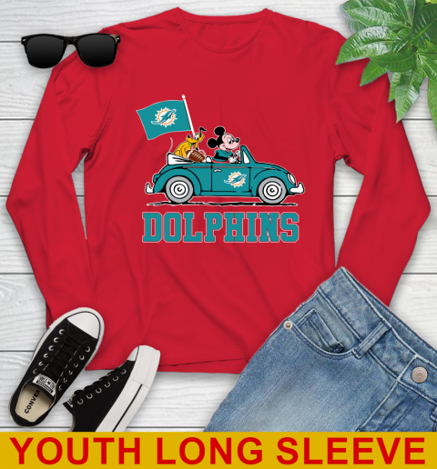 NFL Football Miami Dolphins Pluto Mickey Driving Disney Shirt Youth Long Sleeve 11