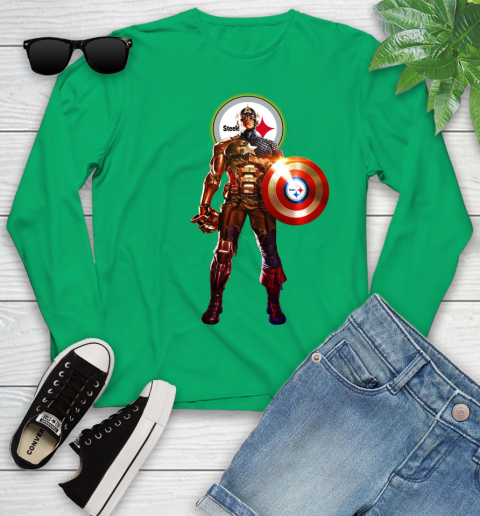 NFL Captain America Marvel Avengers Endgame Football Sports Pittsburgh Steelers Youth Long Sleeve 6