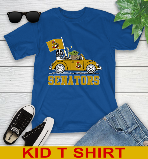 NHL Hockey Ottawa Senators Darth Vader Baby Yoda Driving Star Wars Shirt Youth T-Shirt 9
