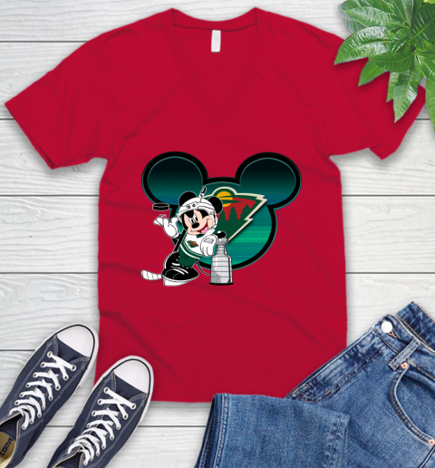 NHL Minnesota Wild Stanley Cup Mickey Mouse Disney Hockey T Shirt V-Neck T-Shirt 8