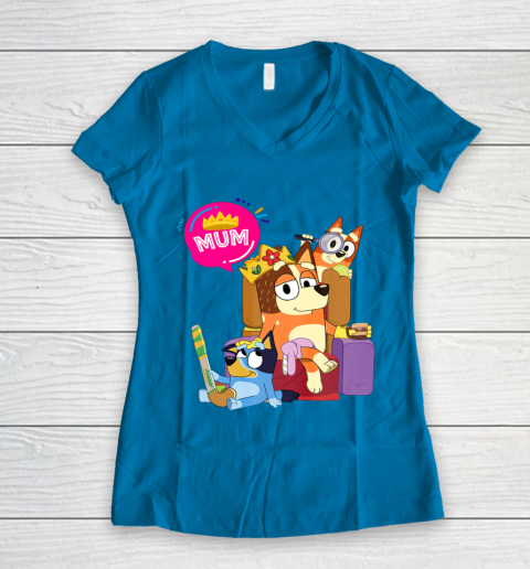Bluey Mom Dad Funny Queen For Family Lover Women's V-Neck T-Shirt 7