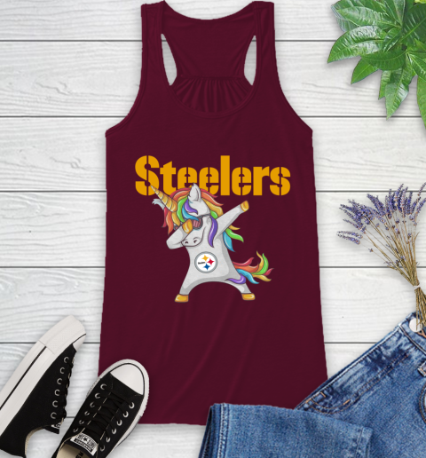 Pittsburgh Steelers NFL Football Funny Unicorn Dabbing Sports Racerback Tank 3