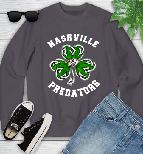 NHL Nashville Predators Three Leaf Clover St Patrick's Day Hockey Sports Youth Sweatshirt 5