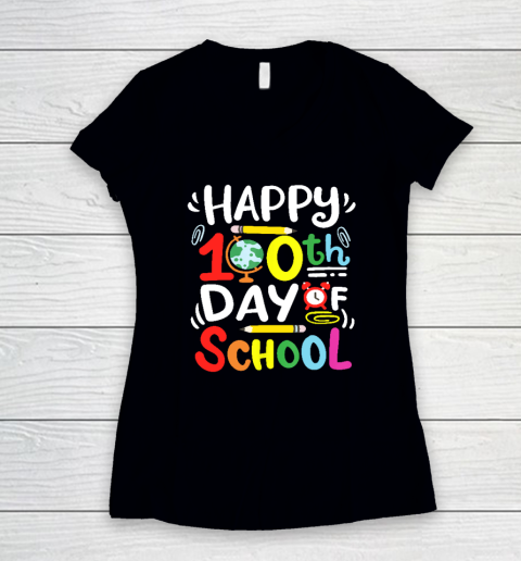 Happy 100th Day Of School 100 Days Of School Teacher Student Women's V-Neck T-Shirt