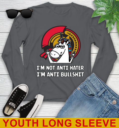 Ottawa Senators NHL Hockey Unicorn I'm Not Anti Hater I'm Anti Bullshit Youth Long Sleeve 9