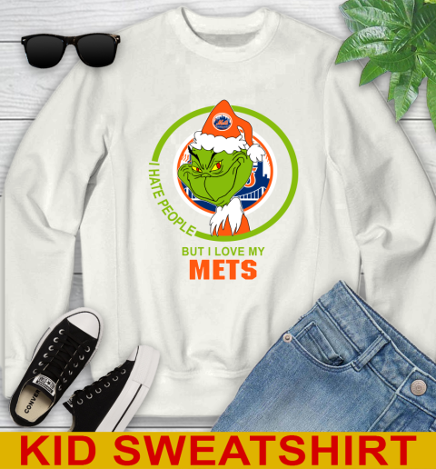 New York Mets MLB Christmas Grinch I Hate People But I Love My Favorite Baseball Team Youth Sweatshirt