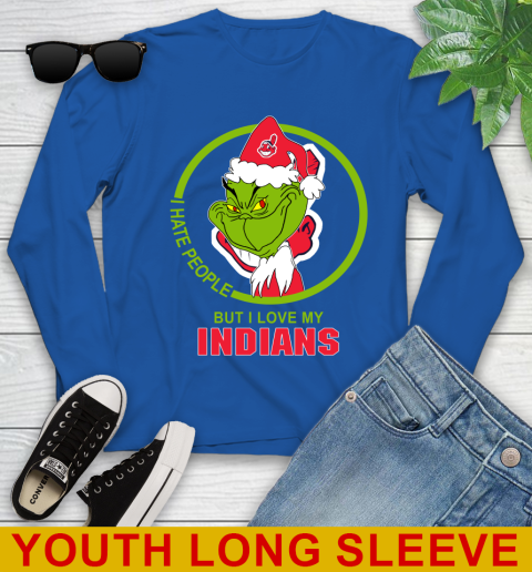 Cleveland Indians MLB Christmas Grinch I Hate People But I Love My Favorite Baseball Team Youth Long Sleeve 10