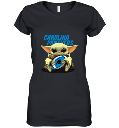 Baby Yoda Loves The Carolina Panthers Star Wars NFL Women's V-Neck T-Shirt