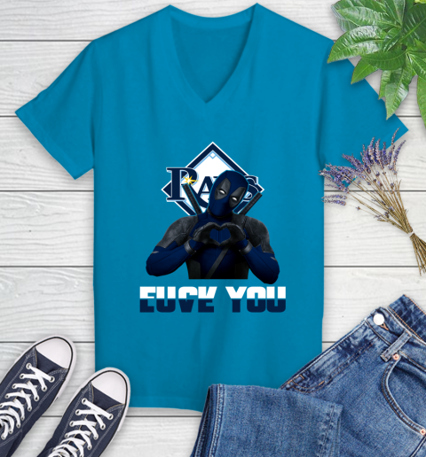 MLB Tampa Bay Rays Deadpool Love You Fuck You Baseball Sports Women's V-Neck T-Shirt 7