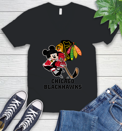 NHL Chicago Blackhawks Mickey Mouse Disney Hockey T Shirt V-Neck T-Shirt 2