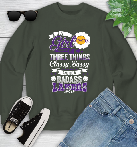 Los Angeles Lakers NBA A Girl Should Be Three Things Classy Sassy And A Be Badass Fan Youth Sweatshirt 9