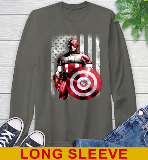 Atlanta Hawks NBA Basketball Captain America Marvel Avengers American Flag Shirt Long Sleeve T-Shirt 10