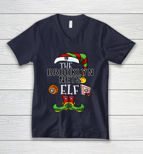 Brooklyn Nets Christmas ELF Funny NBA V-Neck T-Shirt 2