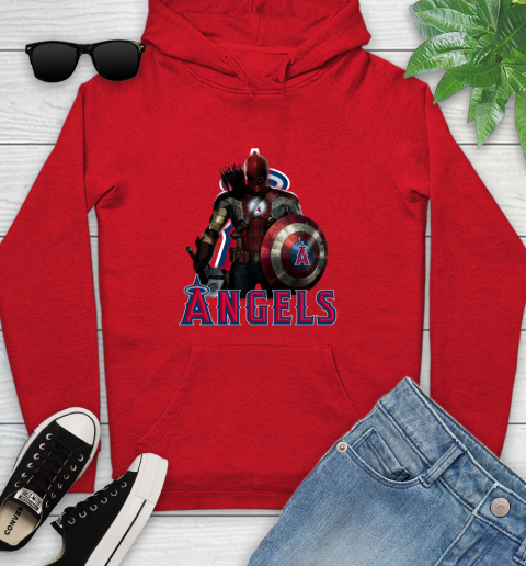 MLB Captain America Thor Spider Man Hawkeye Avengers Endgame Baseball Los Angeles Angels Youth Hoodie 11