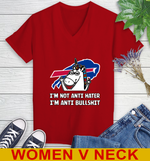 Buffalo Bills NFL Football Unicorn I'm Not Anti Hater I'm Anti Bullshit Women's V-Neck T-Shirt 12