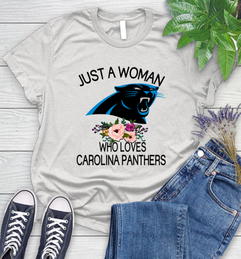 NFL Just A Woman Who Loves Carolina Panthers Football Sports Women's T-Shirt