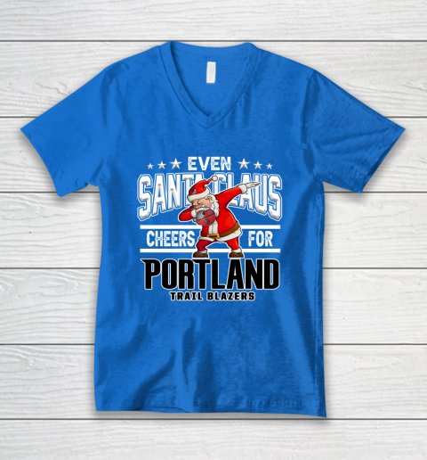 Portland Trail Blazers Even Santa Claus Cheers For Christmas NBA V-Neck T-Shirt 5