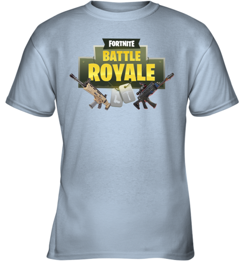 vlqk fortnite battle royale logo with assault rifle shirts youth t shirt 26 front light blue