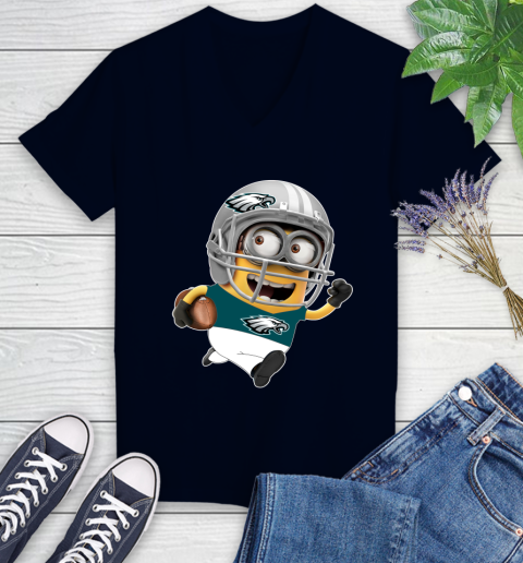 NFL Philadelphia Eagles Minions Disney Football Sports Women's V-Neck T-Shirt 3