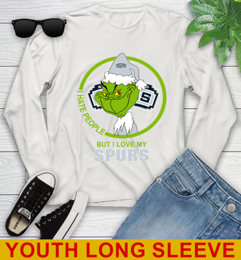 San Antonio Spurs NBA Christmas Grinch I Hate People But I Love My Favorite Basketball Team Youth Long Sleeve 12