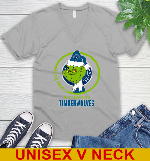 Minnesota Timberwolves NBA Christmas Grinch I Hate People But I Love My Favorite Basketball Team V-Neck T-Shirt 4