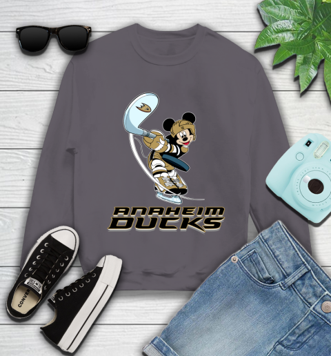 NHL Hockey Anaheim Ducks Cheerful Mickey Mouse Shirt Youth Sweatshirt - Image 6