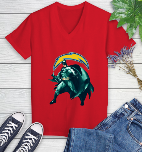 NFL Batman Football Sports Los Angeles Chargers Women's V-Neck T-Shirt 12