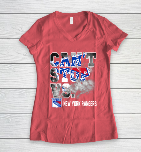 NHL New York Rangers Hockey Can't Stop Vs Women's V-Neck T-Shirt 4