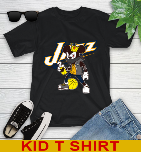 Utah Jazz NBA Basketball Mickey Peace Sign Sports Youth T-Shirt 2