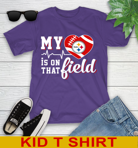 NFL My Heart Is On That Field Football Sports Pittsburgh Steelers Youth T-Shirt 3