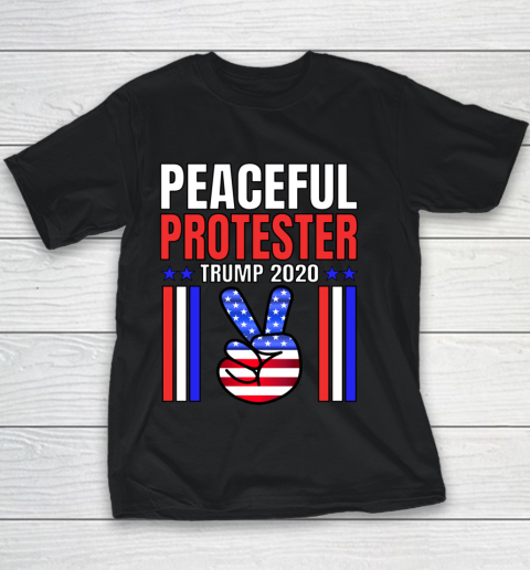 PEACEFUL PROTESTER TRUMP 2020 Rally Peace Sign Patriotic Youth T-Shirt