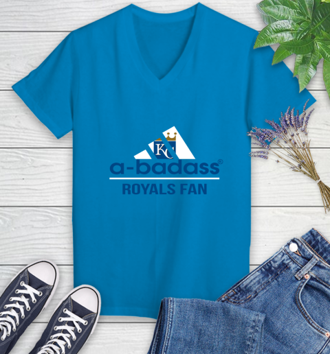 MLB A Badass Kansas City Royals Fan Adidas Baseball Sports Women's V-Neck T-Shirt 7