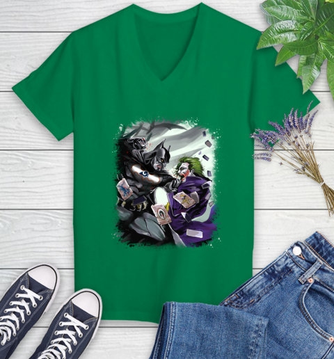 Los Angeles Rams NFL Football Batman Fighting Joker DC Comics Women's V-Neck T-Shirt 5