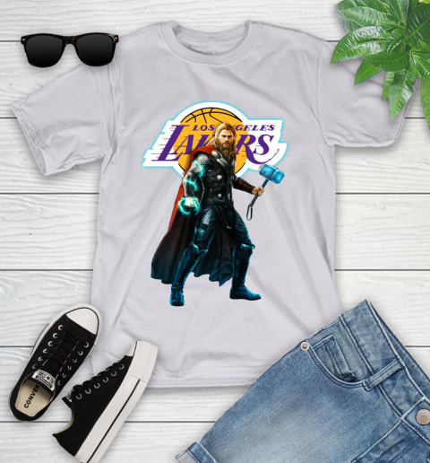 NBA Thor Avengers Endgame Basketball Los Angeles Lakers Youth T-Shirt 4