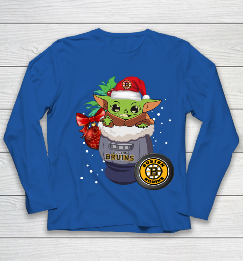 Boston Bruins Christmas Baby Yoda Star Wars Funny Happy NHL Youth Long Sleeve 9