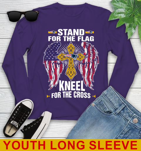 NFL Football New England Patriots Stand For Flag Kneel For The Cross Shirt Youth Long Sleeve 4