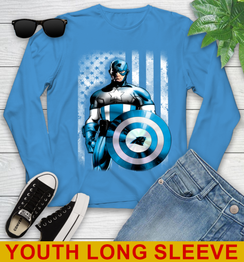 Carolina Panthers NFL Football Captain America Marvel Avengers American Flag Shirt Youth Long Sleeve 8