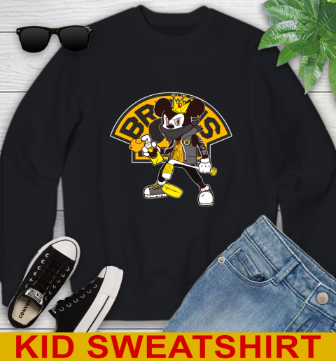 Boston Bruins NHL Hockey Mickey Peace Sign Sports Youth Sweatshirt 2
