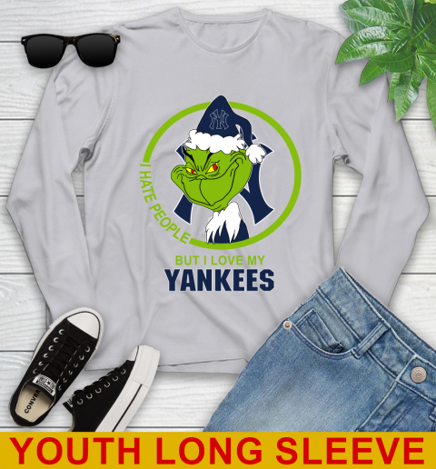 New York Yankees MLB Christmas Grinch I Hate People But I Love My Favorite Baseball Team Youth Long Sleeve 6