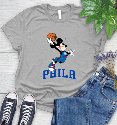NBA Basketball Philadelphia 76ers Cheerful Mickey Mouse Shirt Women's T-Shirt - Image 6
