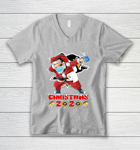 Pittsburgh Penguins Funny Santa Claus Dabbing Christmas 2020 NHL V-Neck T-Shirt 3