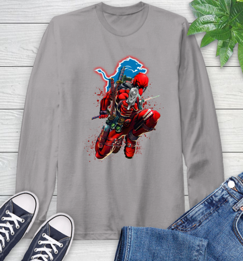 NFL Deadpool Marvel Comics Sports Football Detroit Lions Long Sleeve T-Shirt 6