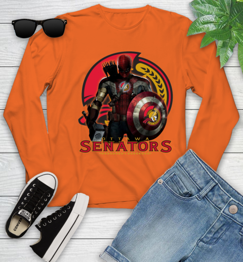 NHL Captain America Thor Spider Man Hawkeye Avengers Endgame Hockey Ottawa Senators Youth Long Sleeve 4